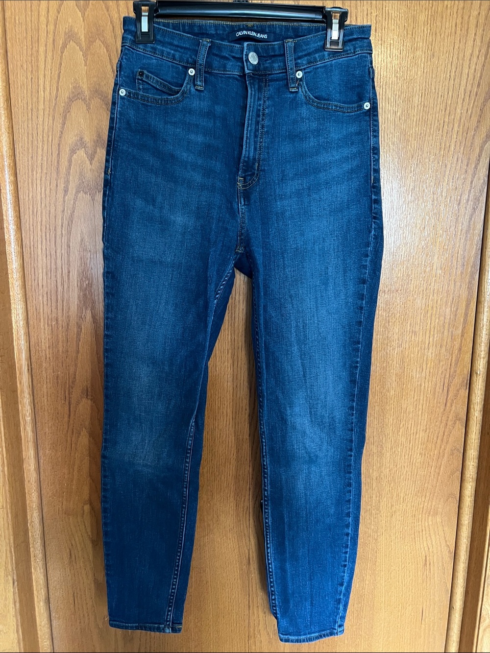 Calvin Klein Dark Blue High-Rise Skinny Jeans with Yellow Stitching